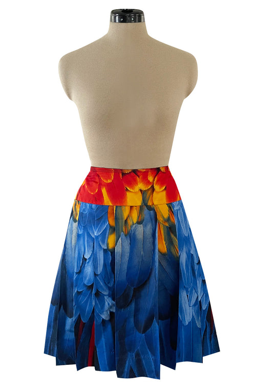 Iconic Spring 2005 Prada Runway Look 35 Printed Feather Pleated Silk Skirt