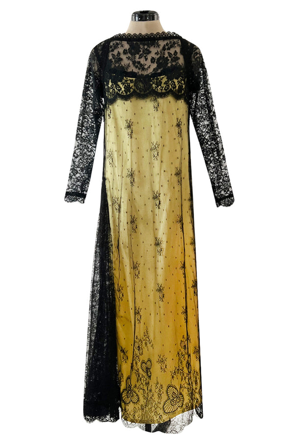 Fall 1997 Christian Lacroix Runway Black Lace Over Dress w a Slinky Silk Underdress