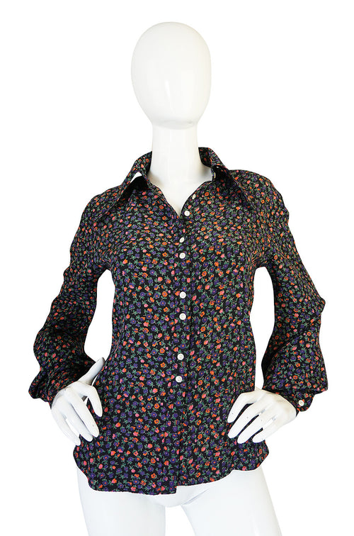 1960s Rare Tiny Floral Print Jeff Banks Silk Shirt