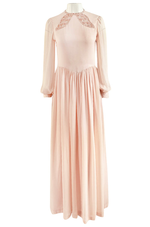 1960s Tiziani by Karl Lagerfeld Couture Blush Silk Chiffon & Sequin Dress