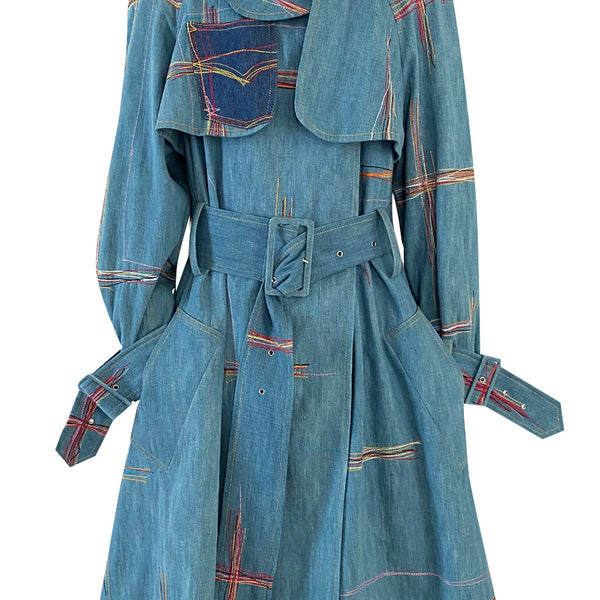 Resort 2002 John Galliano Denim Trench Coat w Embroidered