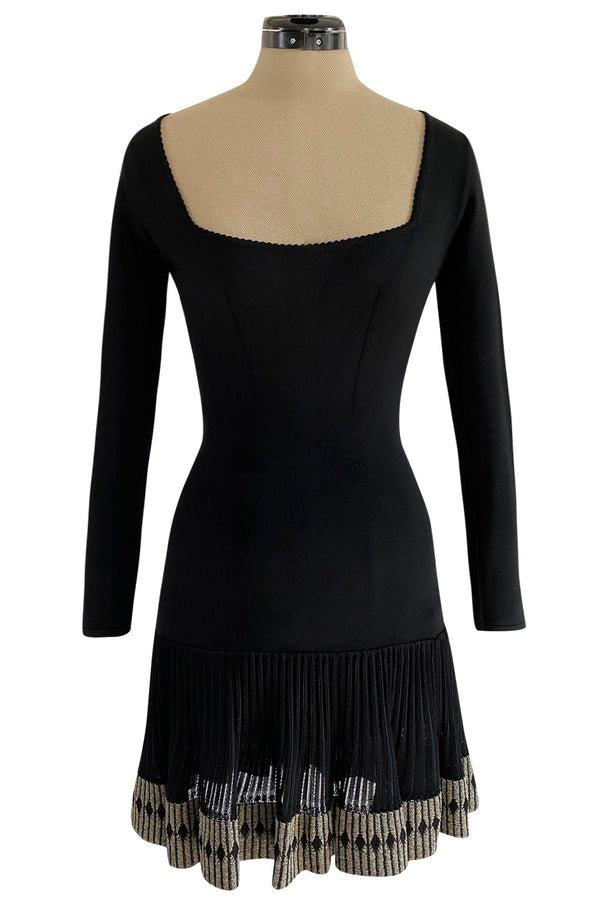 Early 1990s Azzedine Alaia Black Knit Mini Dress w Sheer Raised Edge Skirt & Boy Short Interior