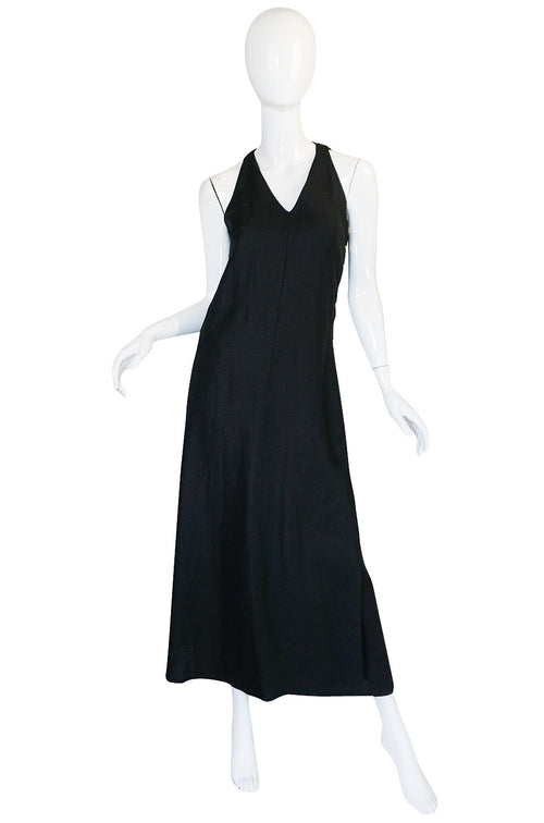 1970s Rare and Chic Hermes Black Linen Wrap Dress