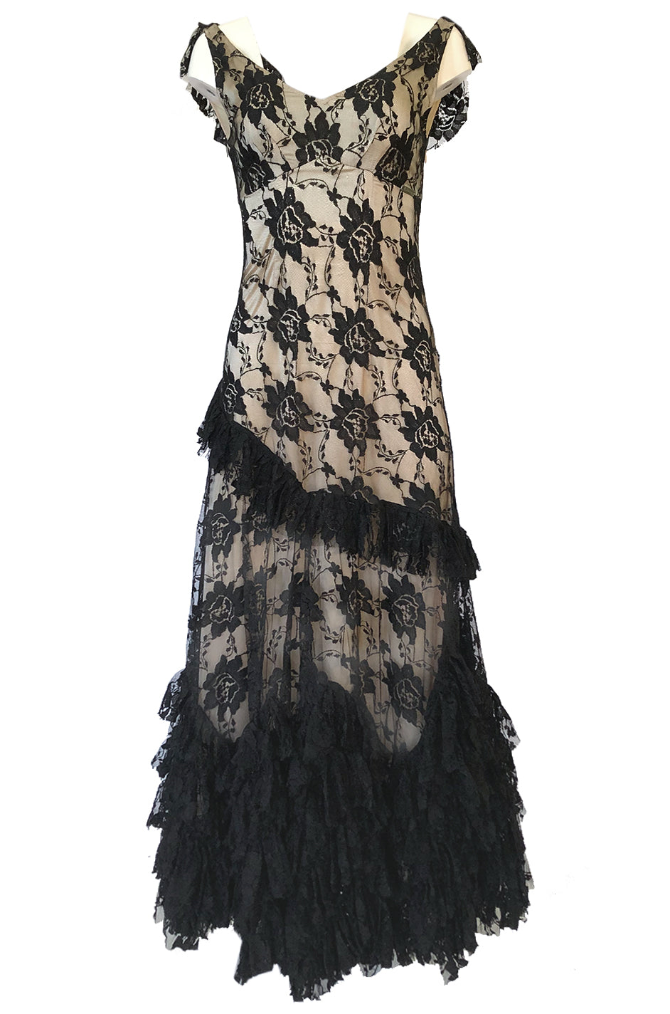 2000s John Galliano Spanish Feeling Tiered Lace Bias Cut Dress ...