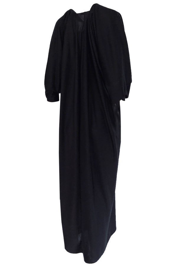 1970s Halston Easy to Wear Black Jersey Slip On Caftan Dress