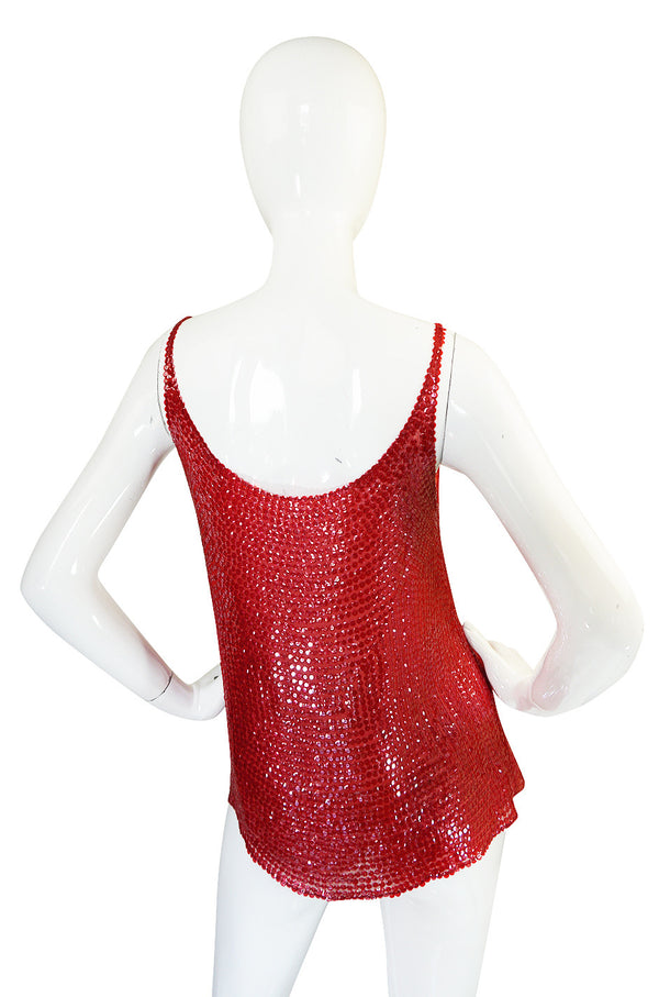 c. 1979 Unlabeled Halston Red Sequin Covered Tank Top