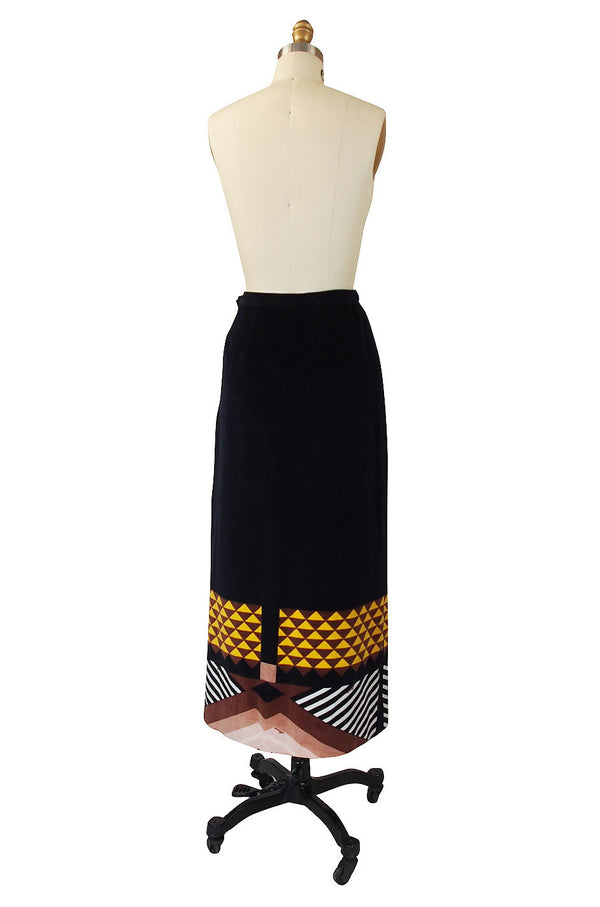 1970s Hermitt Velvet Print Maxi Skirt