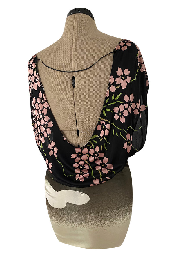 Iconic Spring 2003 Gucci by Tom Ford Runway Cherry Blossom Kimono Mini Dress