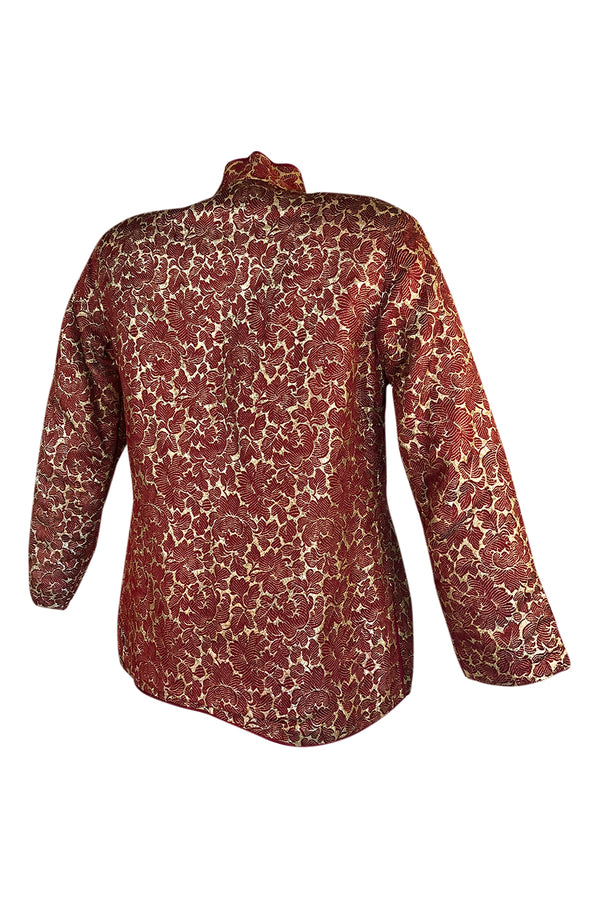 1930s Unlabeled Rich Burgundy & Gold Silk Brocade Asian Jacket