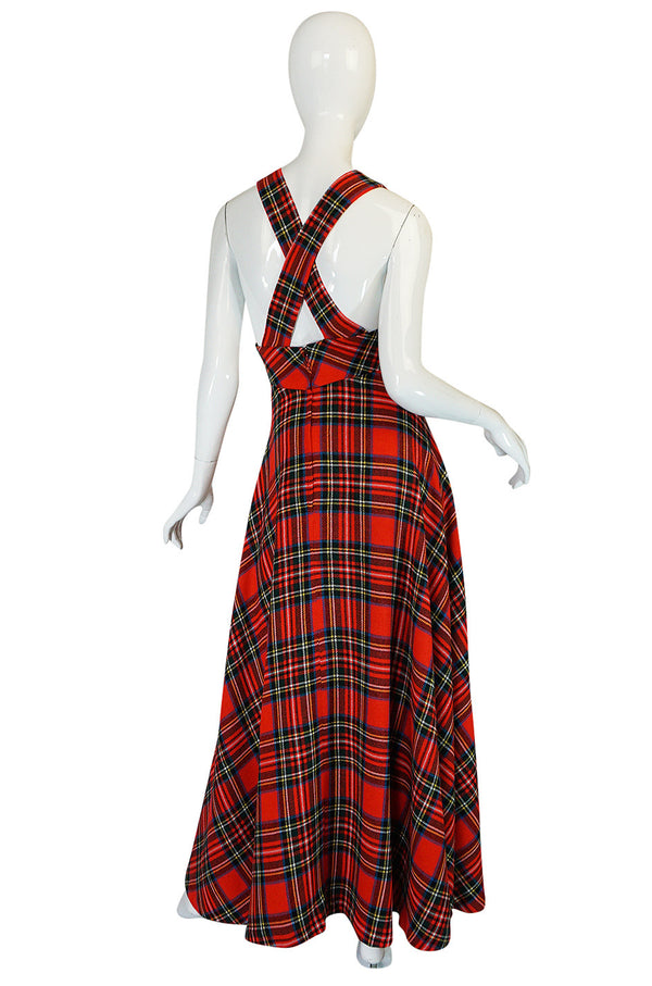 1960s Quad Boutique Red Plaid Maxi Dress Jumper