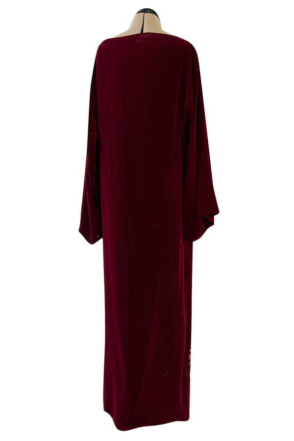 Exceptional Mid-1980s Paco Rabanne Haute Couture Velvet Beaded Caftan Dress