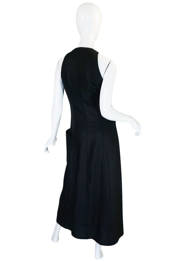 1970s Rare and Chic Hermes Black Linen Wrap Dress