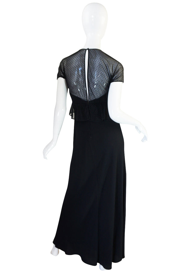 1980s Jackie Rogers Silk Crepe & Dotted Net Dress