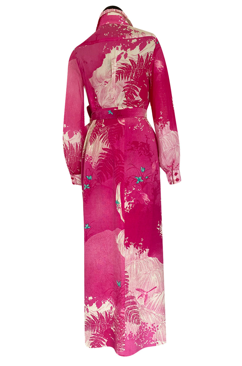 Gorgeous 1970s Hanae Mori Pink Scenic Print Wrap Skirt & Button Down T ...