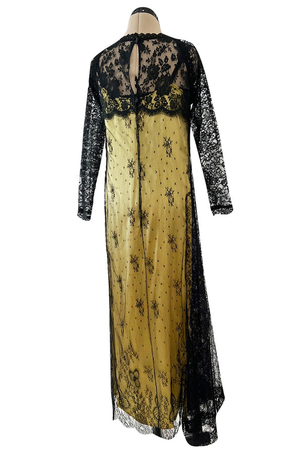 Fall 1997 Christian Lacroix Runway Black Lace Over Dress w a Slinky Silk Underdress