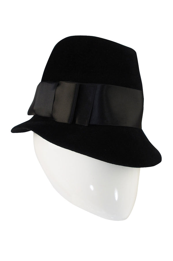 Superb 1960s Adolfo Black Fedora Hat