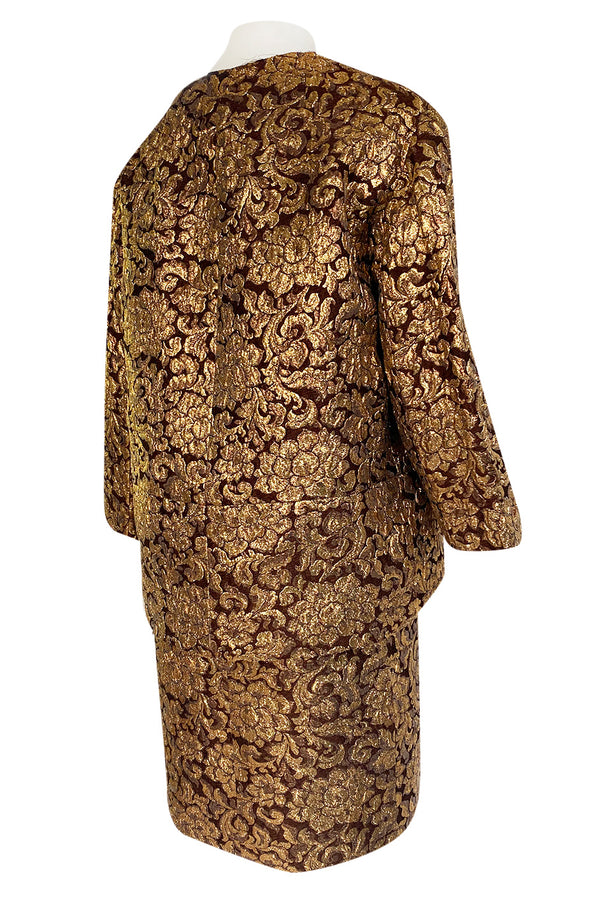 Extraordinary 1968 Christian Dior Documented Gold Metallic Silk Brocade Three Piece Dress Set