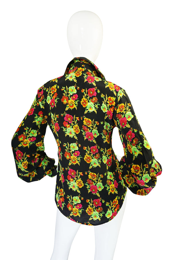 1960s Rare Bright Floral Silk Jeff Banks Button Shirt