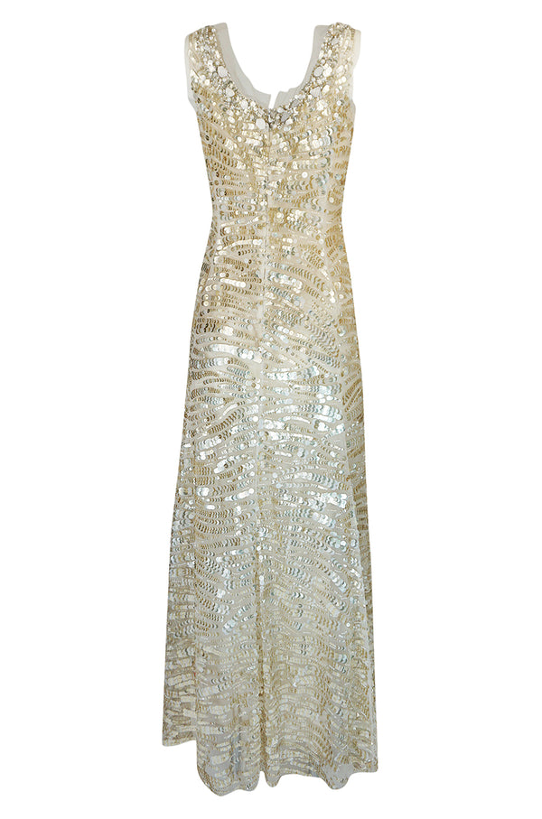 Resort 2008 Oscar de la Renta Runway Muted Gold Paillette & Beaded Dress on Silk Net