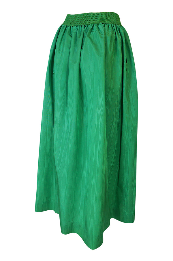 1970s Ladd Ltd Bright Emerald Green Moire Silk Taffeta Skirt