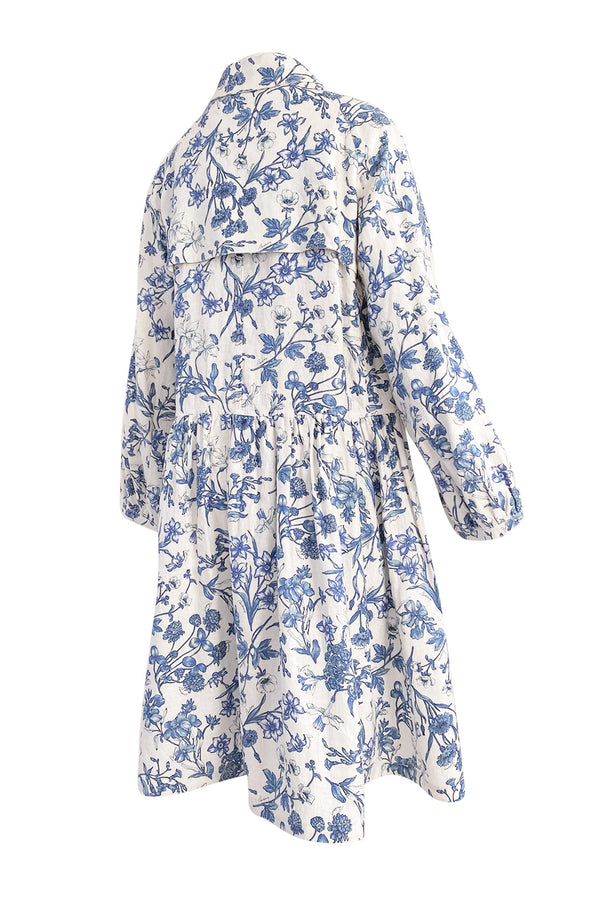 Spring 2005 Burberry Runway & Ad Campaign Blue & White Floral Print Full Cut Linen Trench Coat