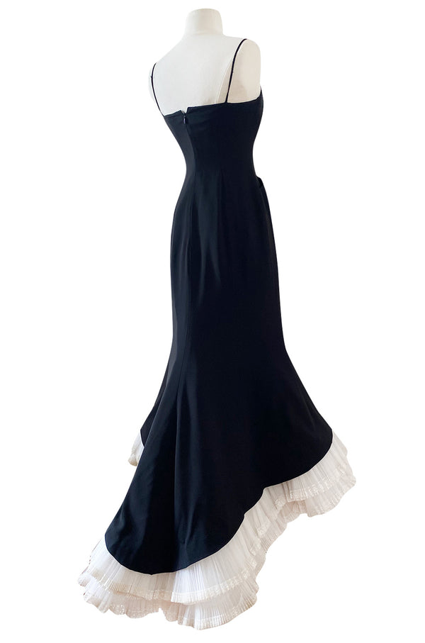 Highly Documented Spring 1996 Christian Dior by Gianfranco Ferre Black Ruffled Flounce Hem Dress