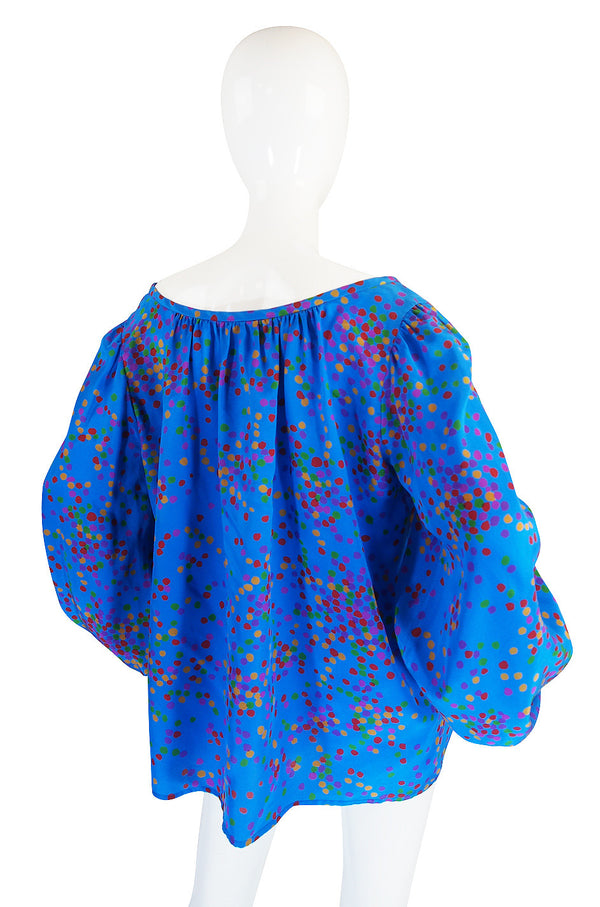 Gorgeous 1970s Yves Saint Laurent Silk Dot Top