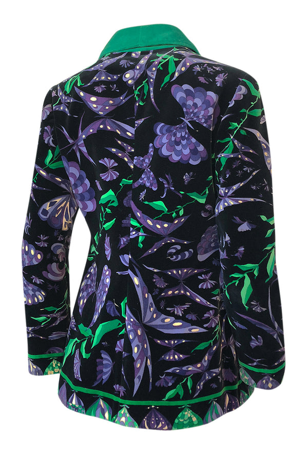 1960s Emilio Pucci Original Velvet Purple & Green Butterfly Print Jacket