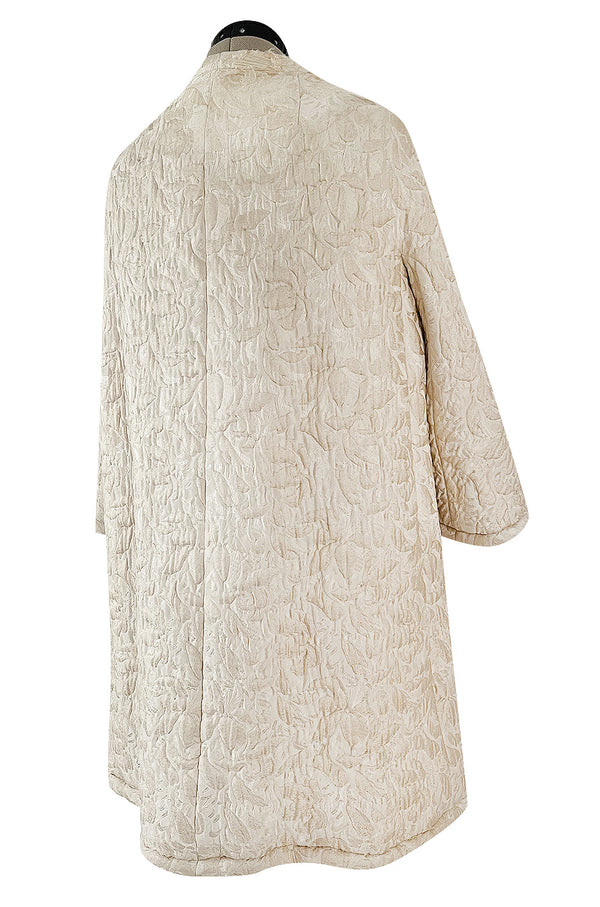 Gorgeous Fall 1965 Nina Ricci Haute Couture Ivory Silk  Brocade Coat w Soft Sheepskin Lining