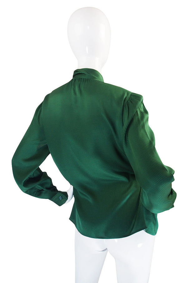 1970s Forest Green Yves Saint Laurent Silk Top