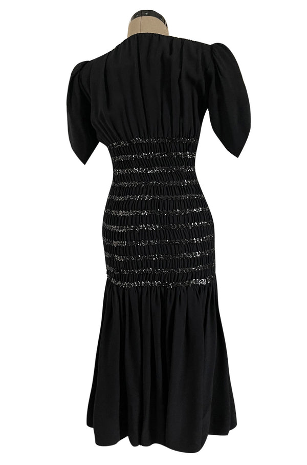 Fall 1983 Yves Saint Laurent Ad Campaign Black Silk Crepe Dress w Sequin Detailing