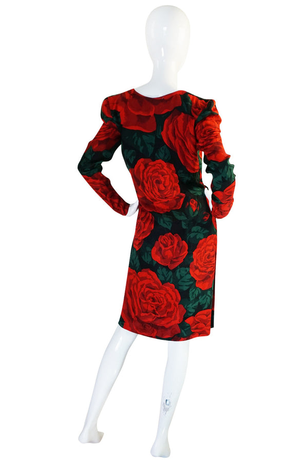 Fall 1985 Huge Rose Print Silk Valentino Dress