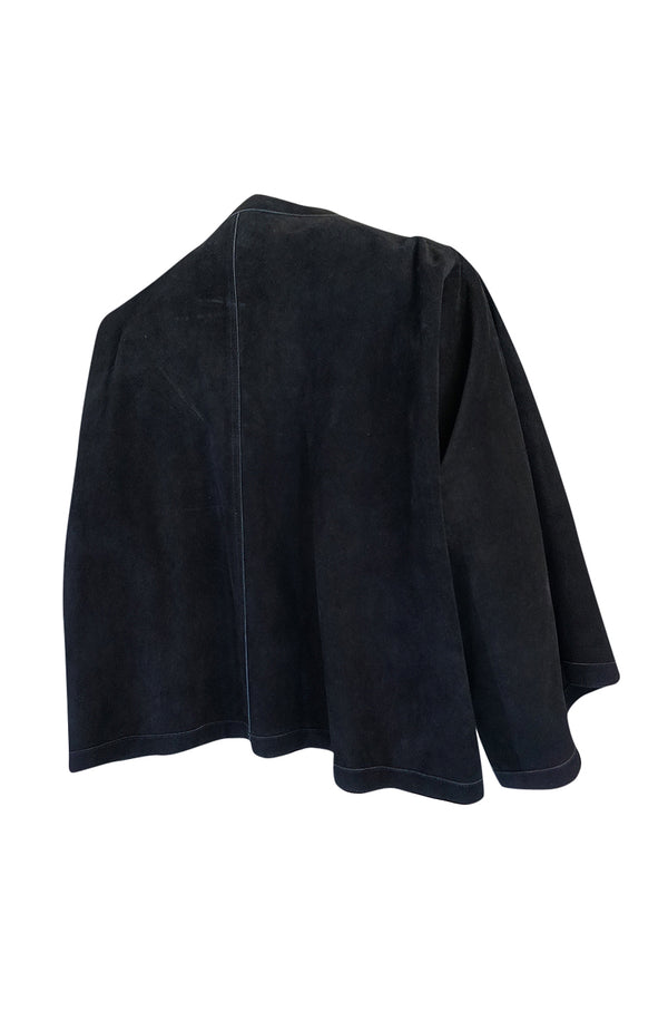 1970s Jean Muir Deep Navy Full Cut Suede Caped Jacket