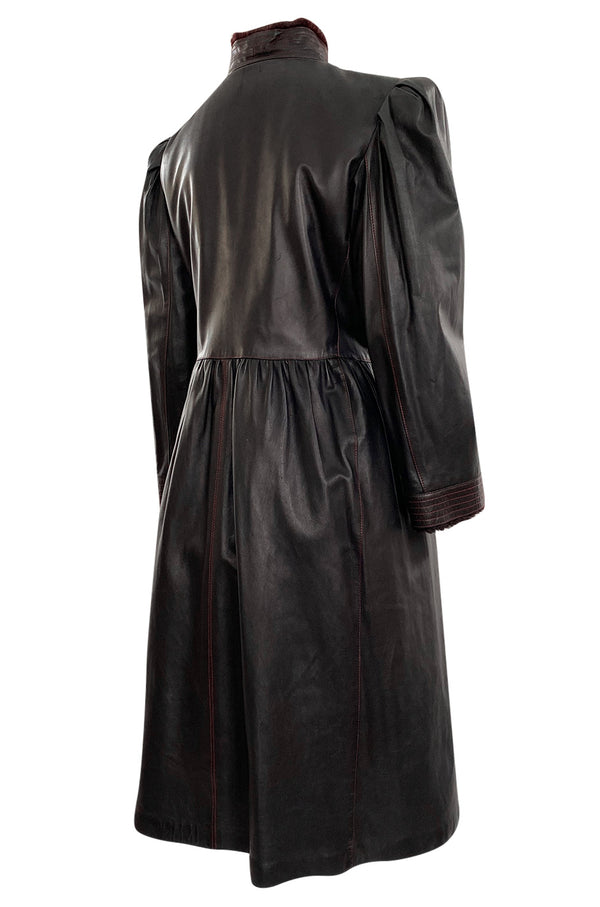 Documented Fall 1976 Yves Saint Laurent Russian Collection Leather Coat w Sheared Sheepskin Trim