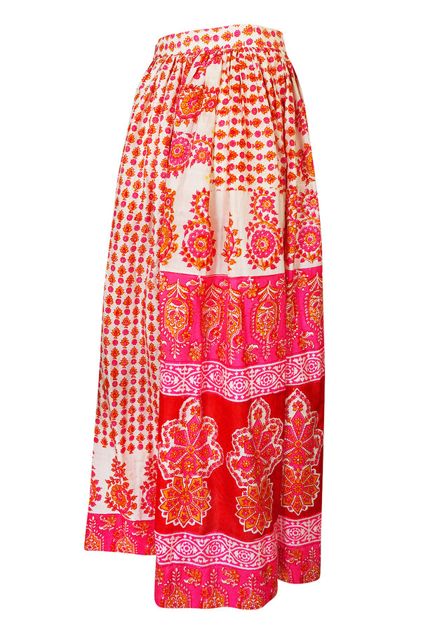 1960s Pink Printed Fine Thai Skirt with a Huge Matching Scarf