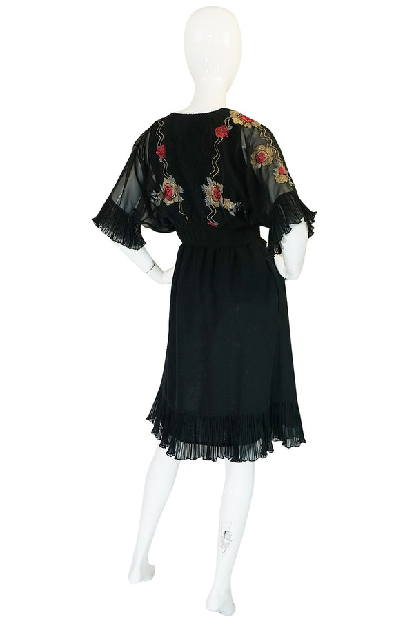 1970s Janice Wainwright Embroidered Chiffon Dress