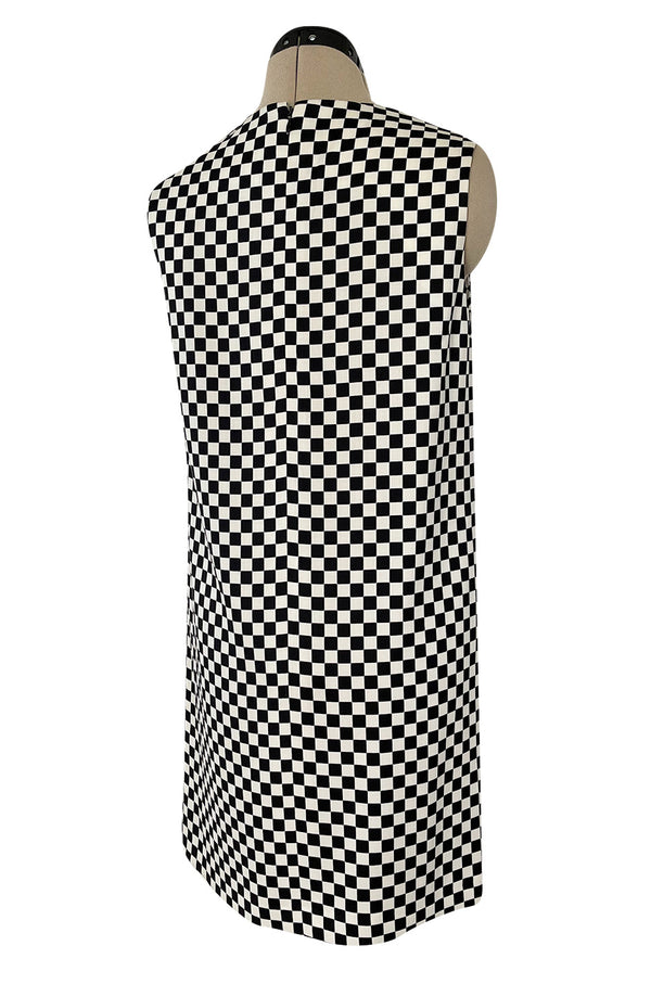 Rare Fall 1995 Gianni Versace Runway & Ad Campaign Black & White Check Shift Dress