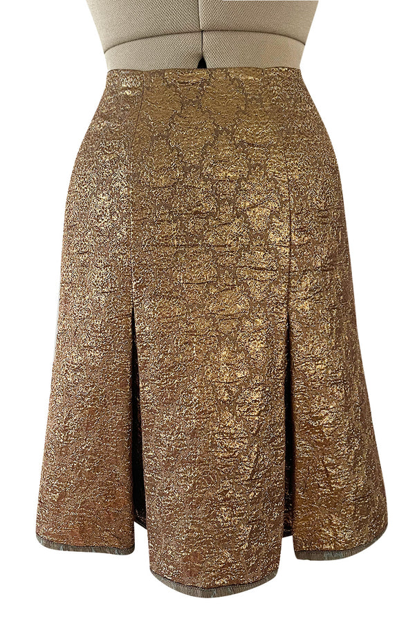 Gorgeous Spring 2002 Prada Runway Skirt Look 47 Gold Silk Metallic Lame Skirt