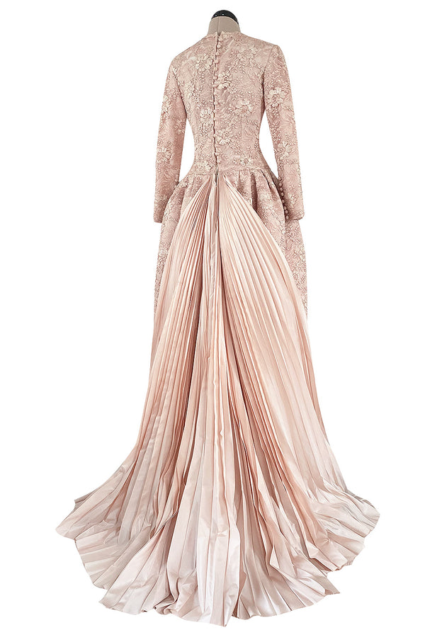 Fall 1994 Nina Ricci Haute Couture Metallic Cord Detailed Lace & Pink Silk Dress