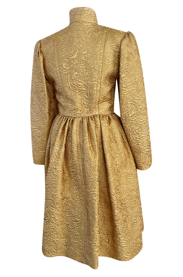 Extraordinary Fall 1991 Yves Saint Laurent Well Documented Gold Brocade Coat W Jewel Buttons