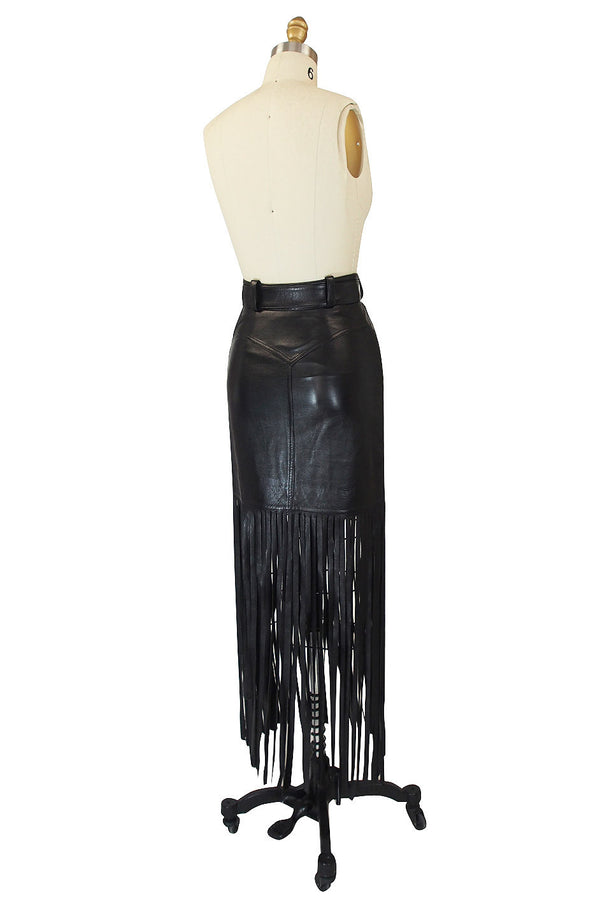 1990s Claude Montana Fringe Leather Skirt