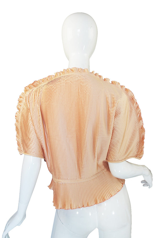 1970s Zandra Rhodes Pleated Peach Bed Jacket