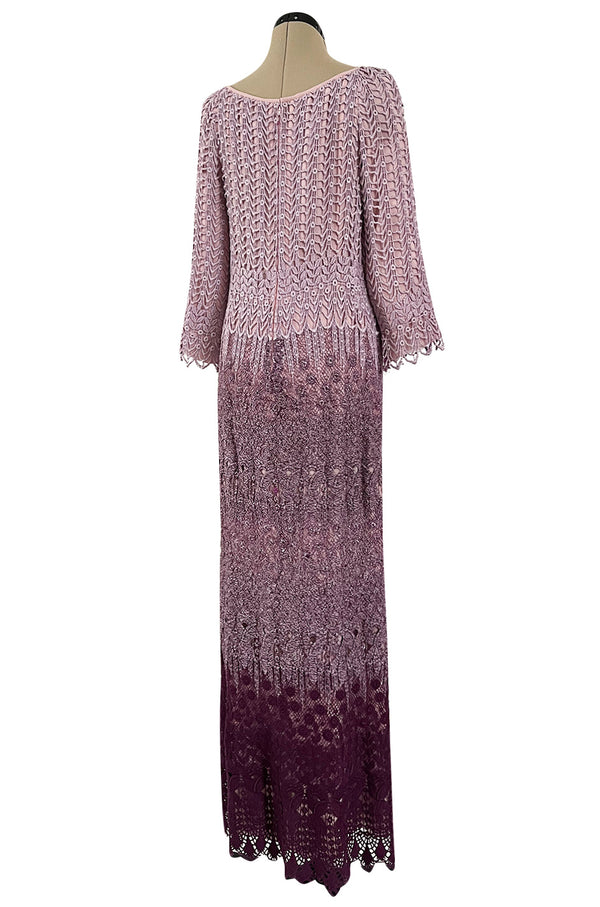 Chic 1968 Pierre Cardin Haute Couture Dress w Graduated Hand Made Purple Guipure Crochet Lace