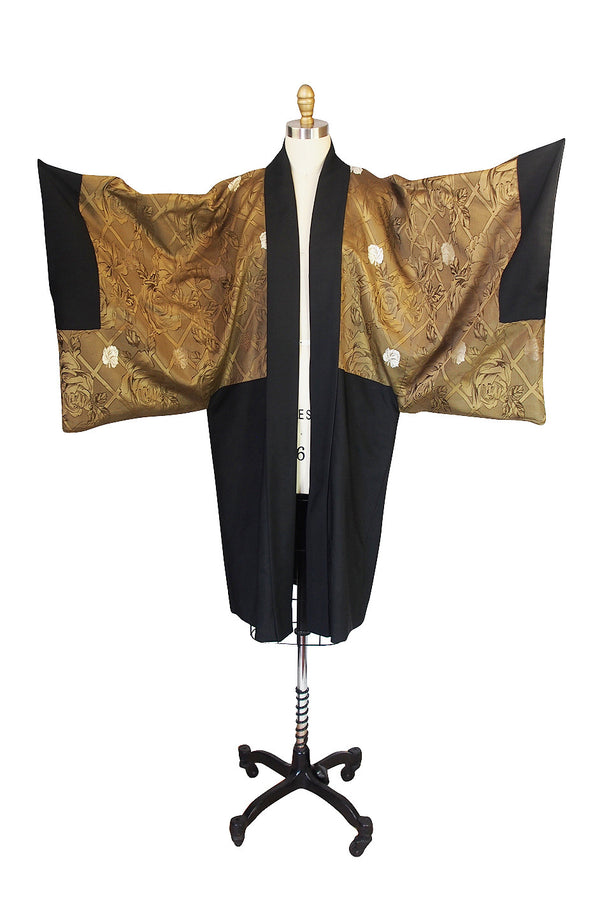 Unusual 1950s Gold Silk Floral Kimono