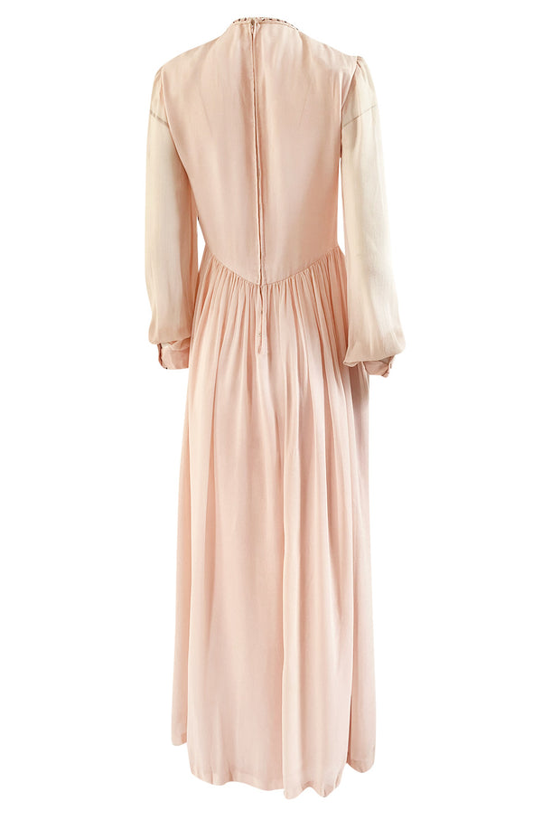 1960s Tiziani by Karl Lagerfeld Couture Blush Silk Chiffon & Sequin Dress