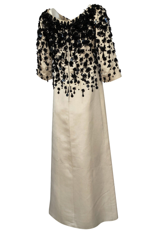 1960s Guy Laroche Haute Couture Embellished Beadwork Ivory Silk Dress