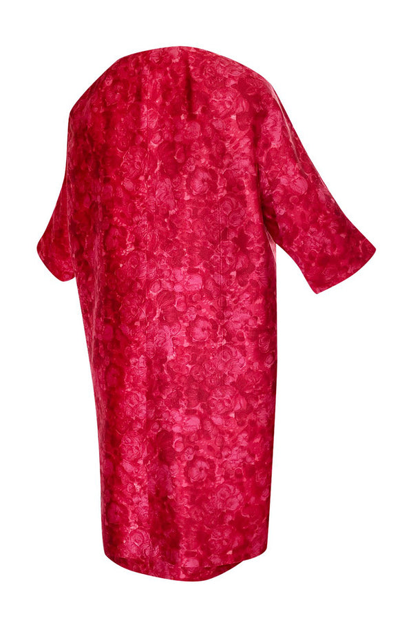 Mid 1950s Christian Dior London Demi-Couture Raspberry Printed Silk Coat & Dress Set