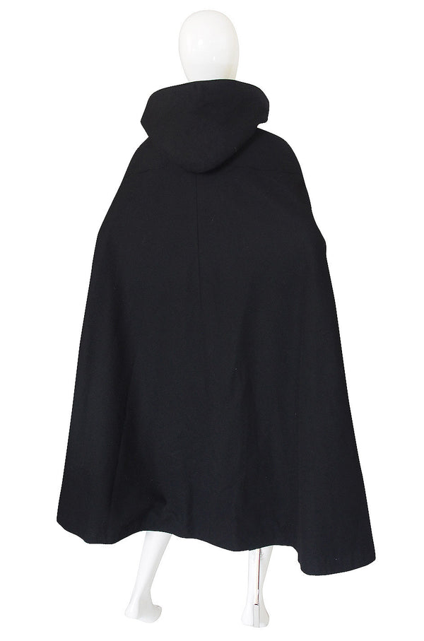 1960s Black Hooded Wool Cape