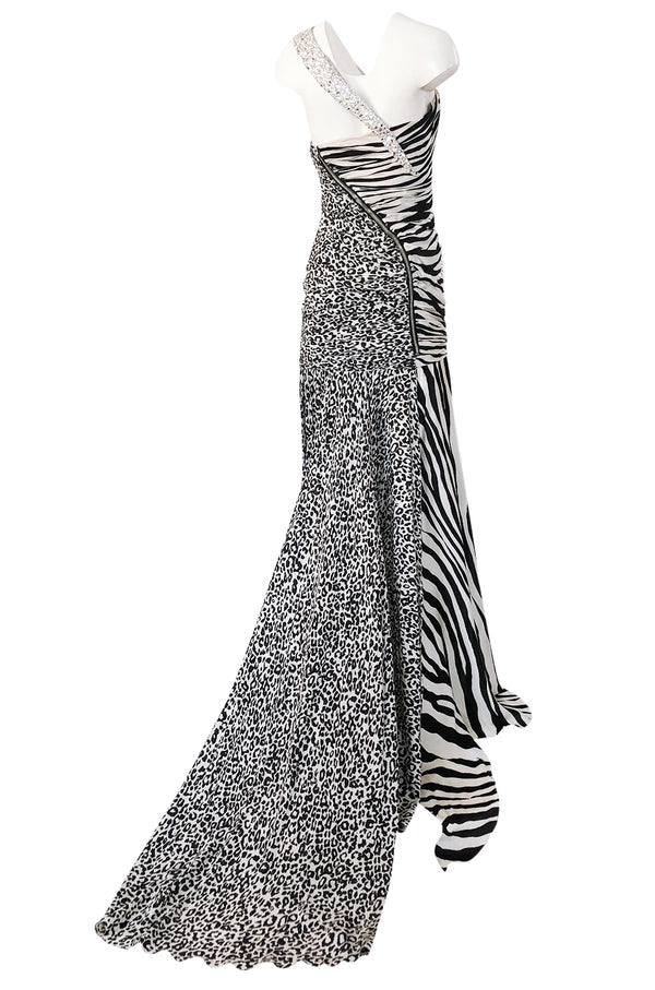 Fall 2008 Balmain by Christophe Decarnin Runway Zebra & Leopard Print Dress w Crystal Bolt