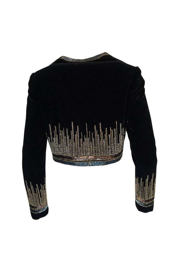 c.1960-63 Jean Patou Beaded & Sequin Black Velvet Jacket